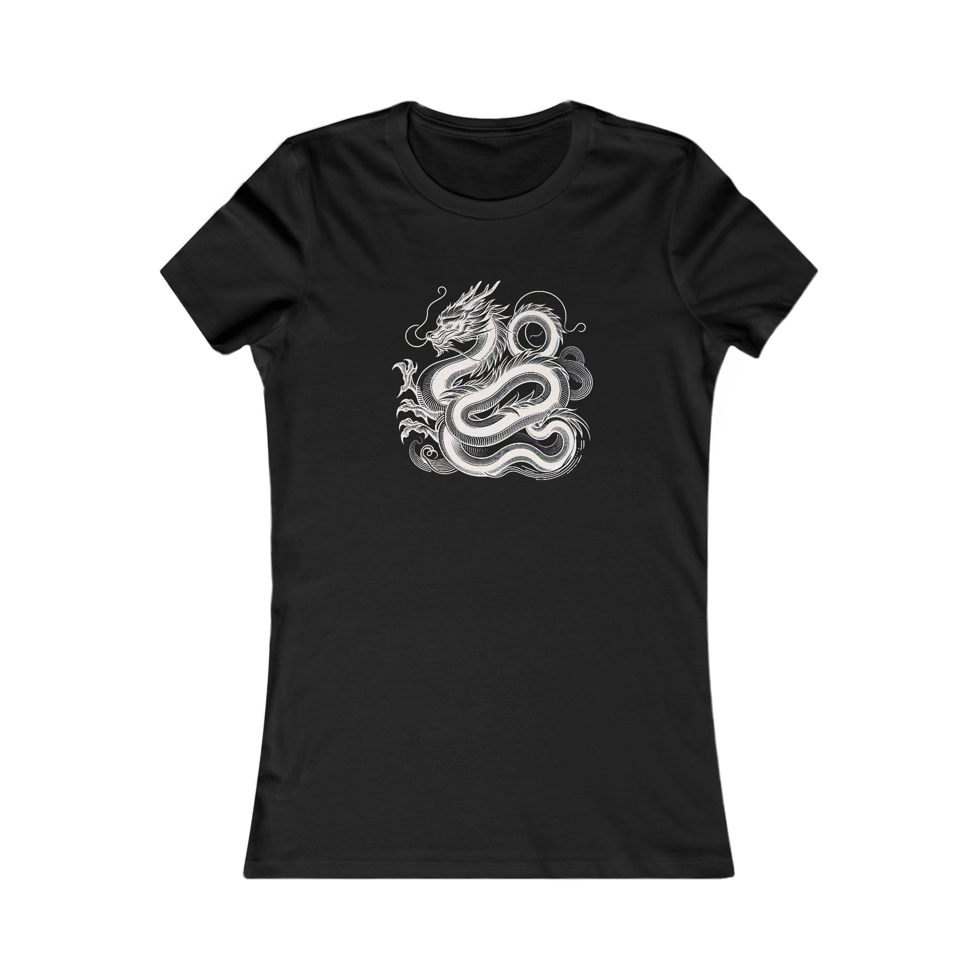 Chinese dragon elegance t - shirt - women’s fitted black tee’ s